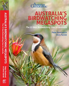Australia's Birdwatching Megaspots Front cover of Australia's Birdwatching Megaspots book showing a picture of an Eastern Spinebill